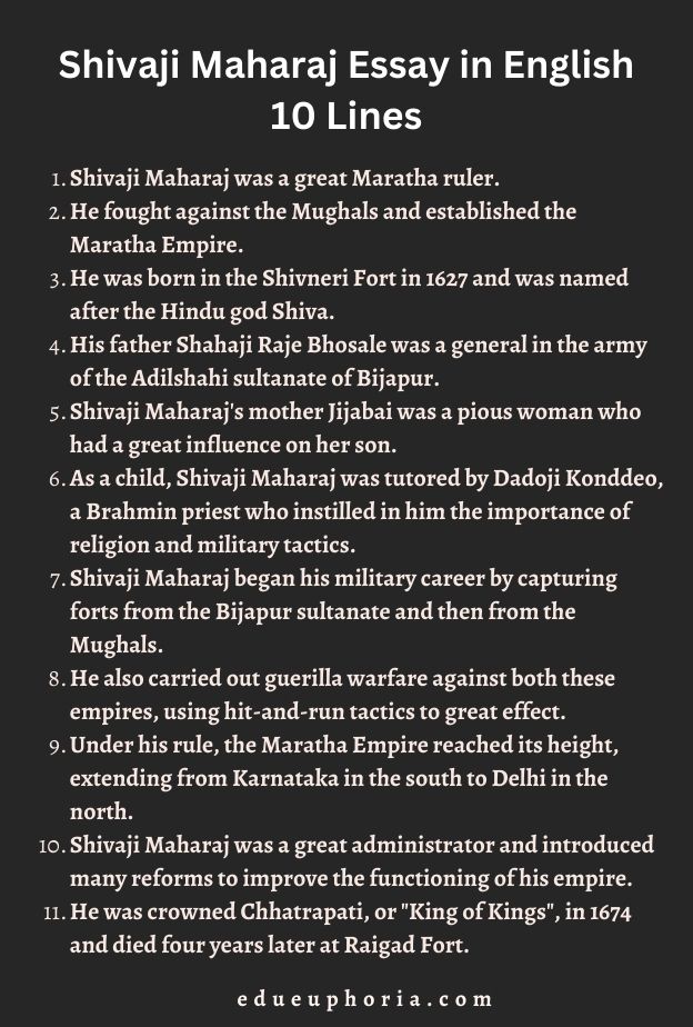 Shivaji Maharaj Essay in English 10 Lines