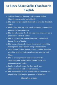 sudha chandran biography in english 10 lines