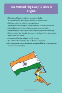 our national flag essay for class 4 in english